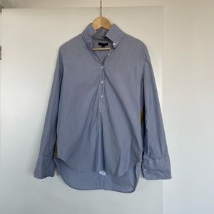 J. Crew Blue and White Pinstripe Half-Button Down Collard Shirt